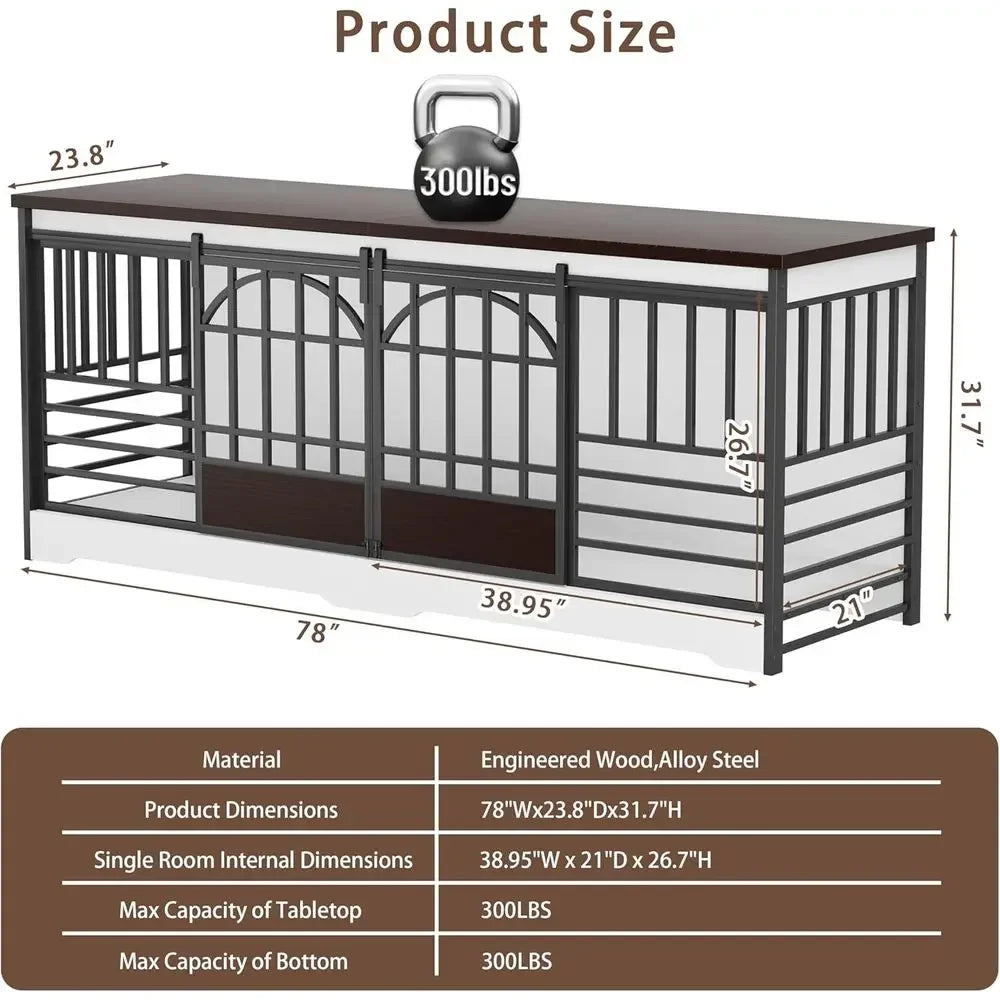 Heavy Duty Metal Dog Crate With Wooden Top And Divider