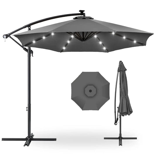 Solar LED Offset Cantilever Hanging Market Patio Umbrella