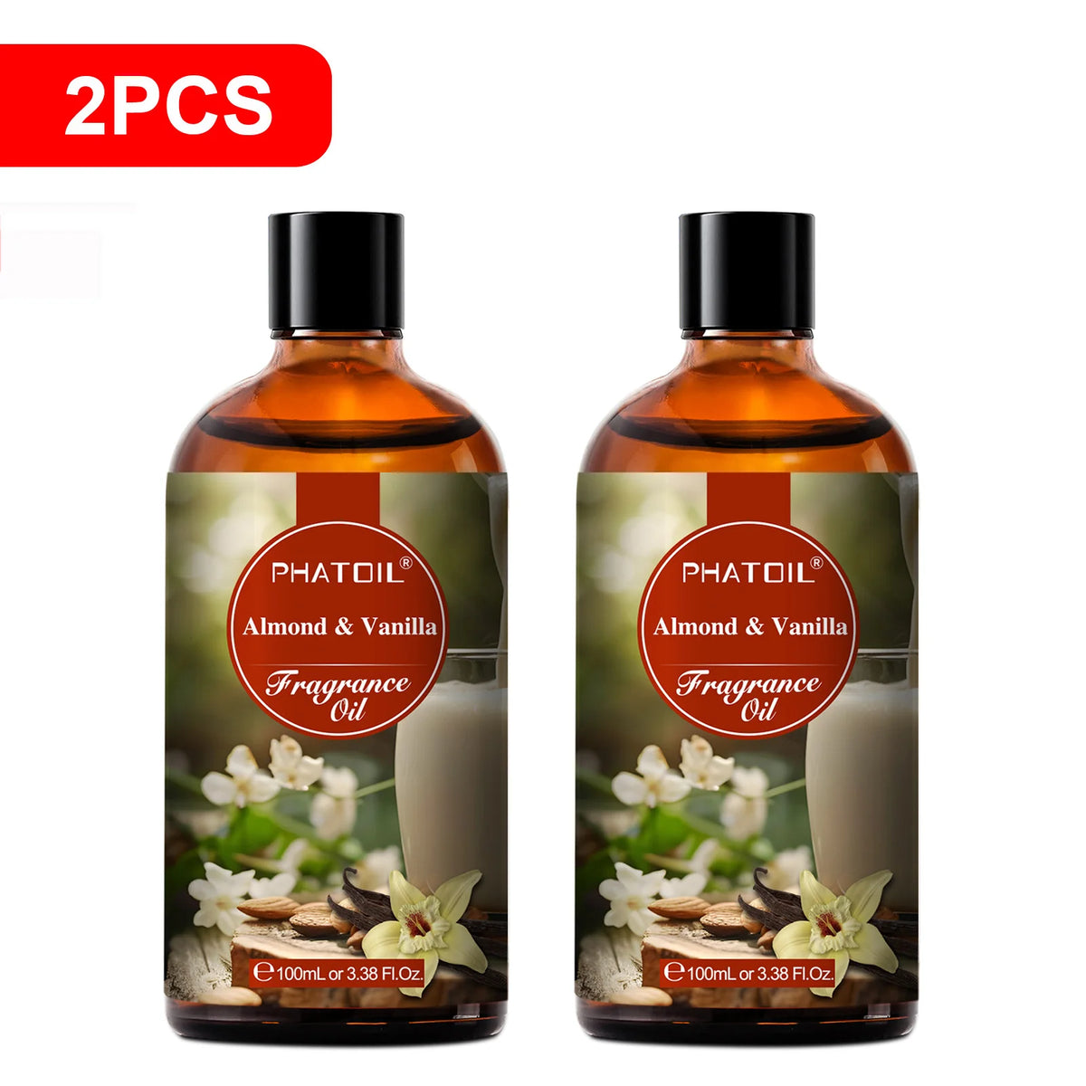 PHATOIL 2PCS 100ml Aroma Fragrance Oil For Diffuser,Humidifier,Aromatherapy,Candle Making White Musk Parma Violet Japanese Magnolia Fresh Linen Baby Powder Almond Vanilla 3.38FL.OZ Fragrance Oils