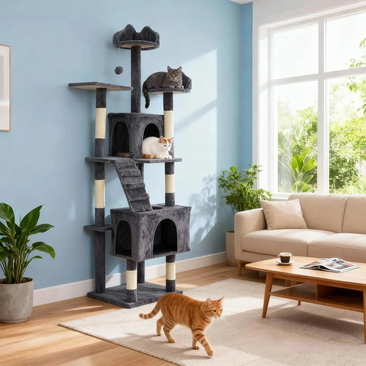 Sturdy Multi Level Cat Tower With Sisal Posts And Hammock
