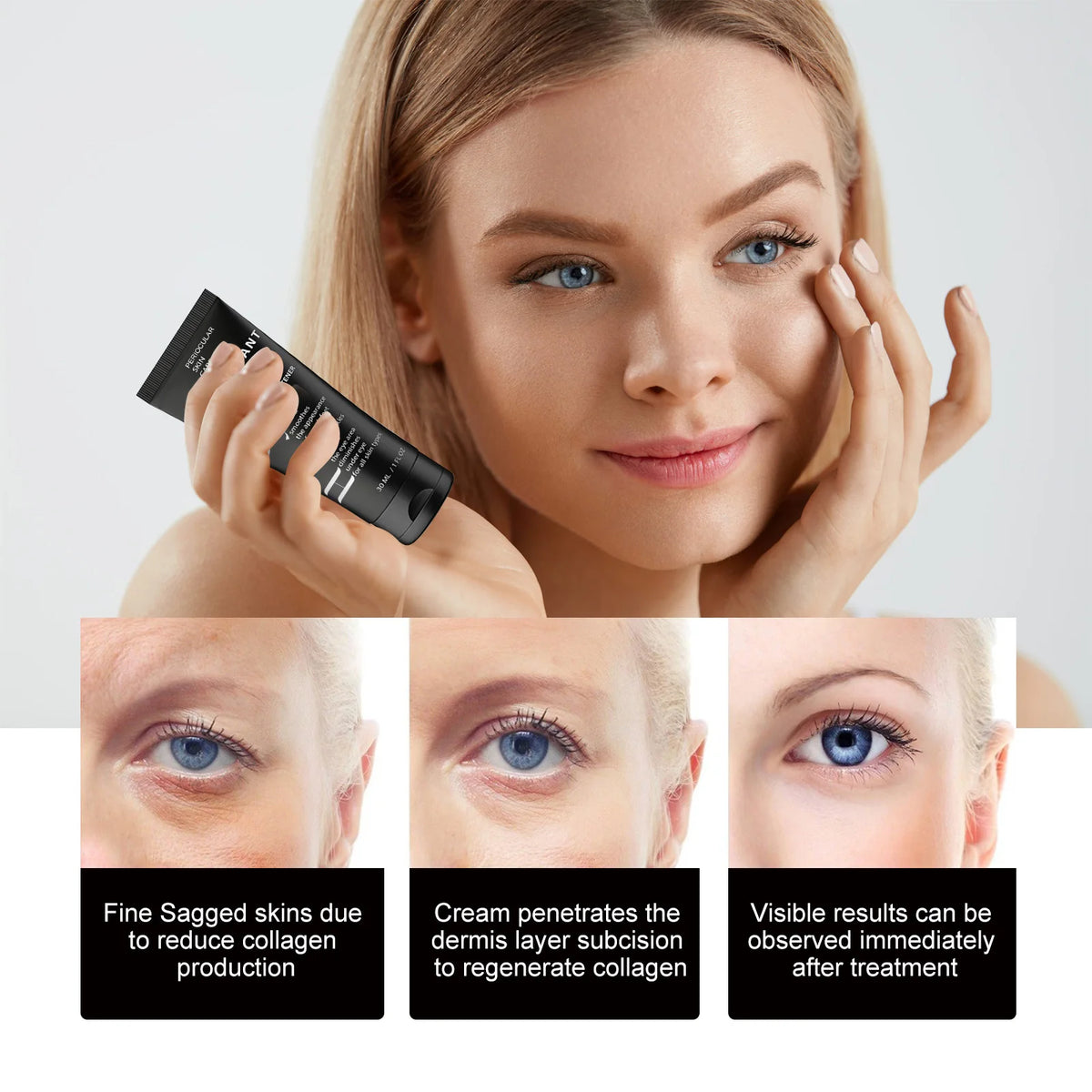 Hoygi Instant Firm Eye Cream 30ml Firming Eye Serum for Crows Feet Fine Lines Dark Circles Under Eye Anti Aging Skincare