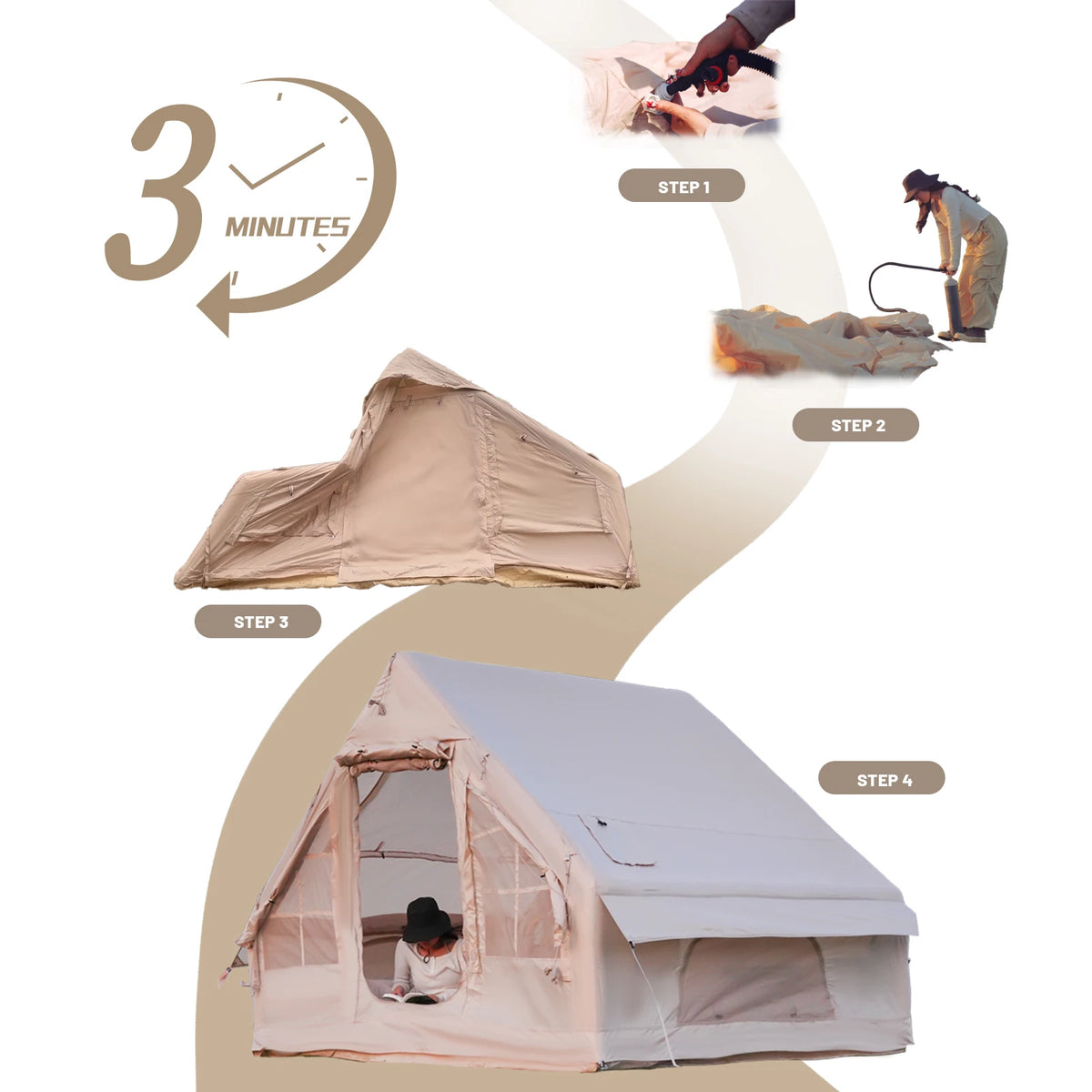 Pakicetus Waterproof Inflatable Camping Tent For Outdoors
