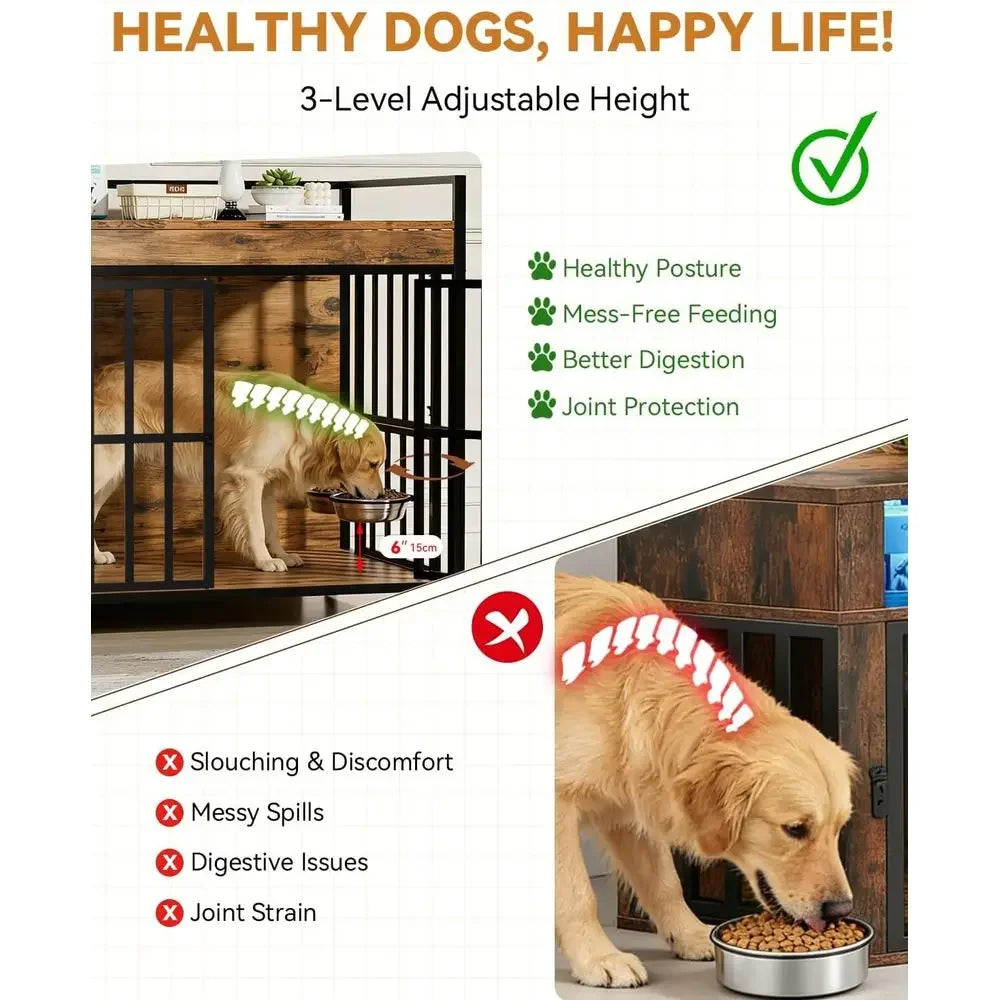 Heavy Duty Triple Door Dog Crate With Secure Rolling Wheels