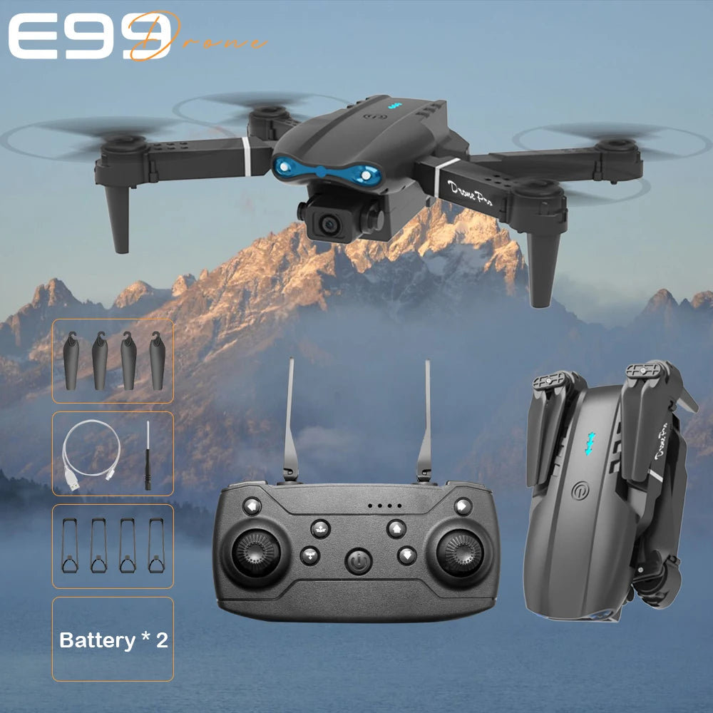FACEGLE [Portable Drone Set] E99 Dual Camera Drone, Dual Camera - Horizontal and downward shooting, one click control, 360 ° stunt roll, Headless Mode, LED lights, protective frame, Foldable quadcopter, Beginner Drone, Birth
