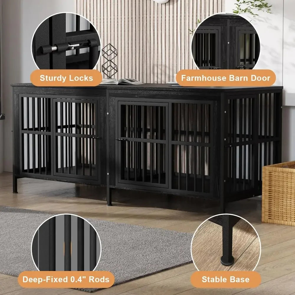 Premium Double Dog Crate Cabinet Featuring TV Stand Design Indoors