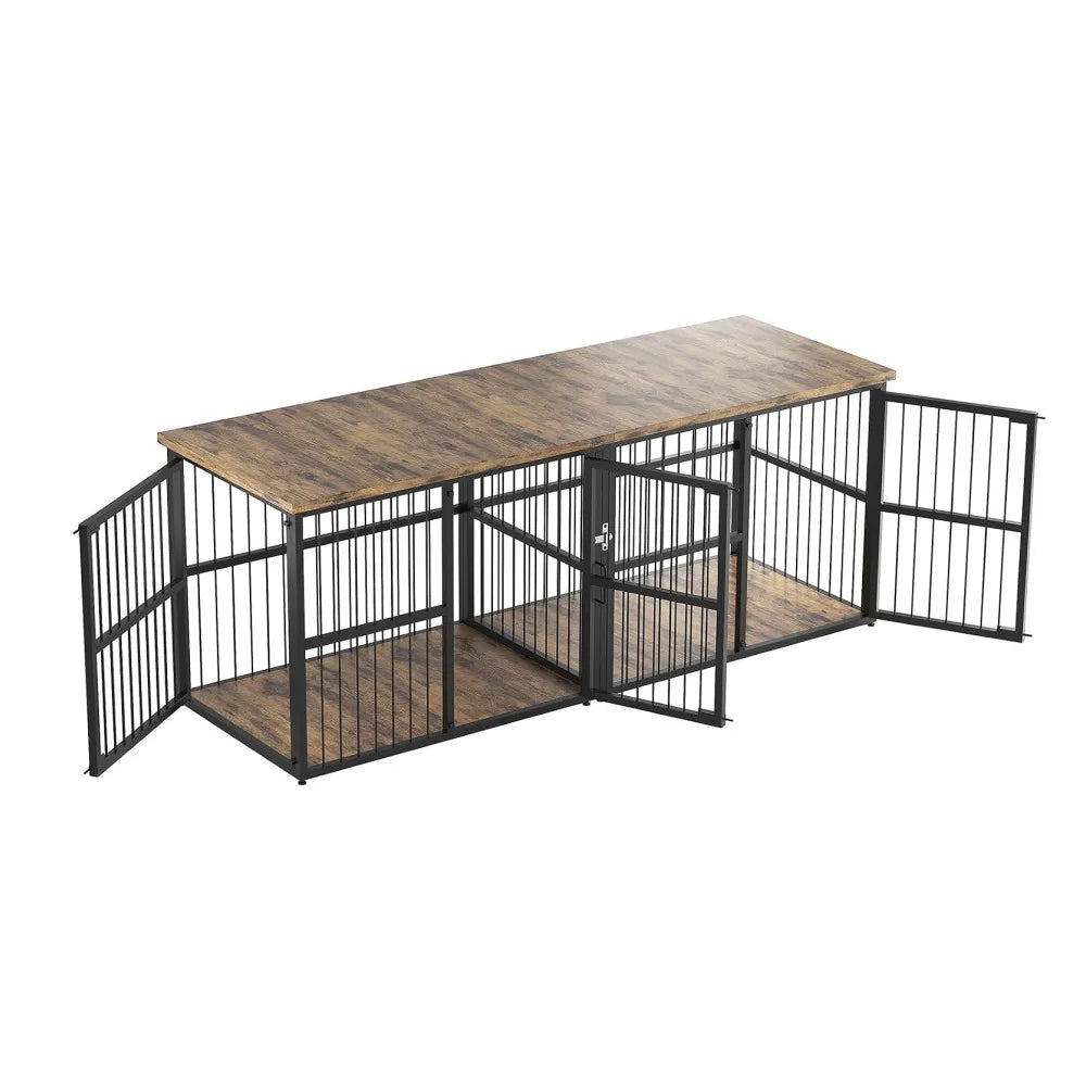Premium Double Dog Crate Furniture With Lockable Interior Divider