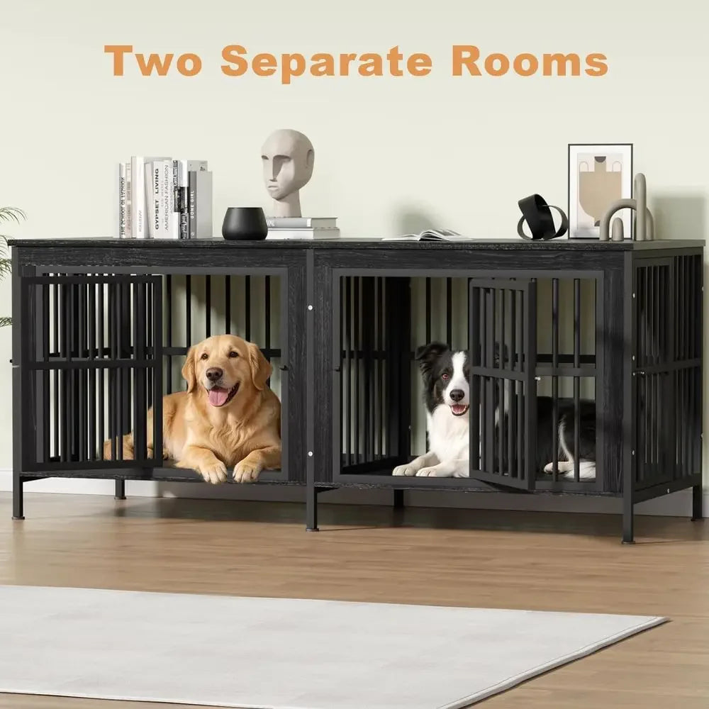Premium Double Dog Crate Cabinet Featuring TV Stand Design Indoors