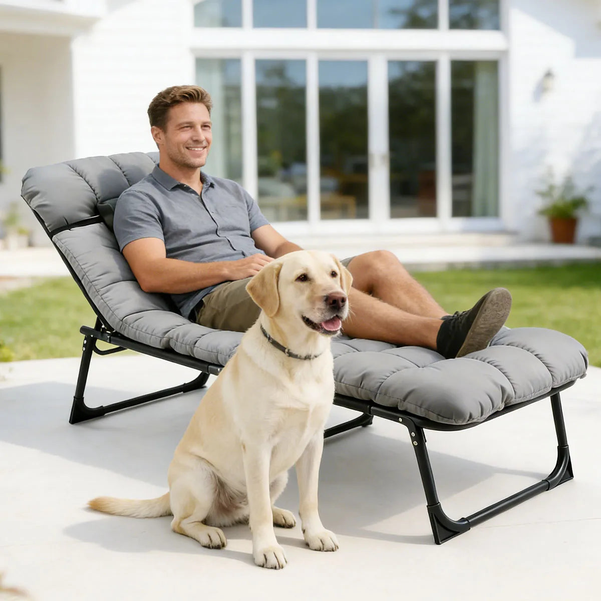 Adjustable Folding Lounge Chair With Removable Cushion For Outdoor Use
