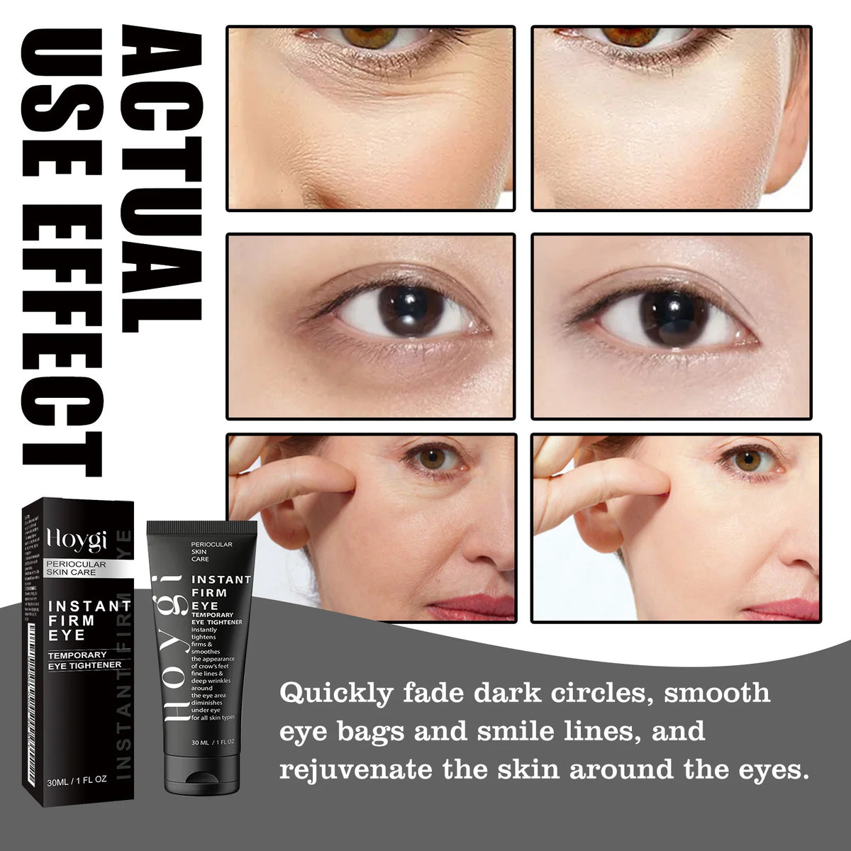 Hoygi Instant Firm Eye Cream 30ml Firming Eye Serum for Crows Feet Fine Lines Dark Circles Under Eye Anti Aging Skincare