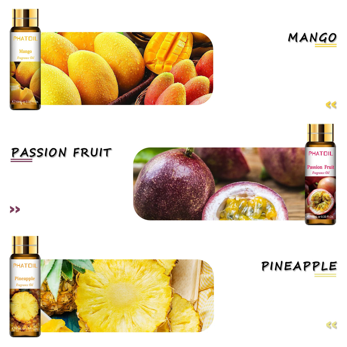 PHATOIL 9PCS Fruity Fragrance Oil Gift Set for Diffuser, Soap Candle Making-10ML Lime, Apple, Mango, Strawberry, Pineapple, Cherry, Coconut, Watermelon, Passion Fruit Long-lasting Aroma Essential Oil