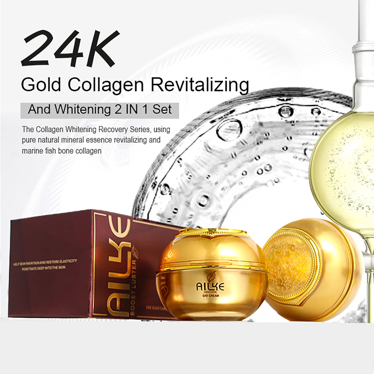 AILKE Collagen Whitening Facial Skincare Set for Moisturizing and Brightening