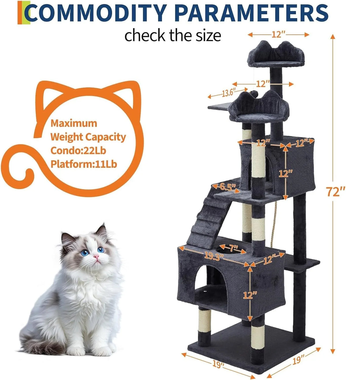 Sturdy Multi Level Cat Tower With Sisal Posts And Hammock