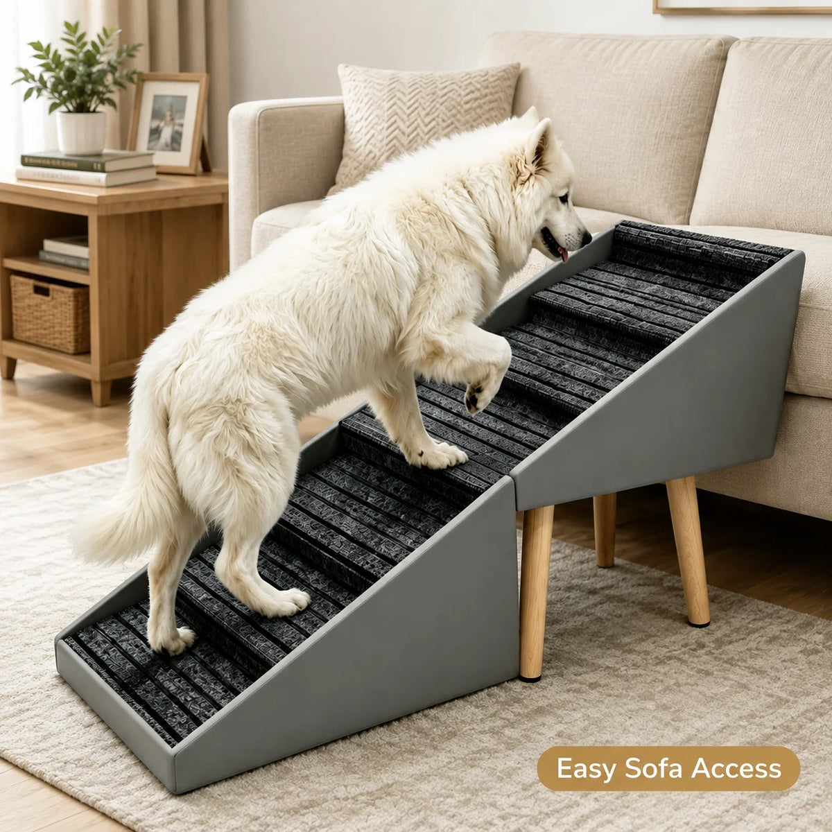 Foldable Wooden Dog Stairs With Non Slip Grip For Beds