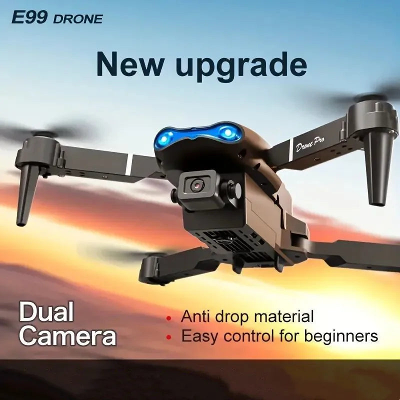 FACEGLE [Portable Drone Set] E99 Dual Camera Drone, Dual Camera - Horizontal and downward shooting, one click control, 360 ° stunt roll, Headless Mode, LED lights, protective frame, Foldable quadcopter, Beginner Drone, Birth