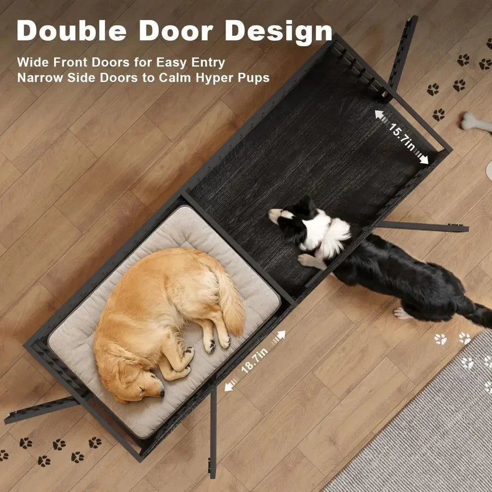 Premium Double Dog Crate Cabinet Featuring TV Stand Design Indoors