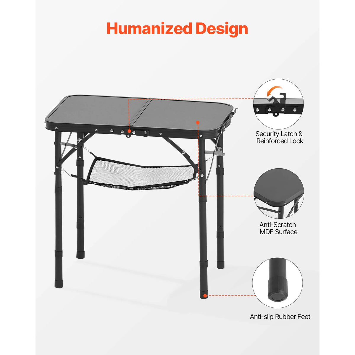 SucceBuy Folding Camping Table With Adjustable Height And Mesh Shelf