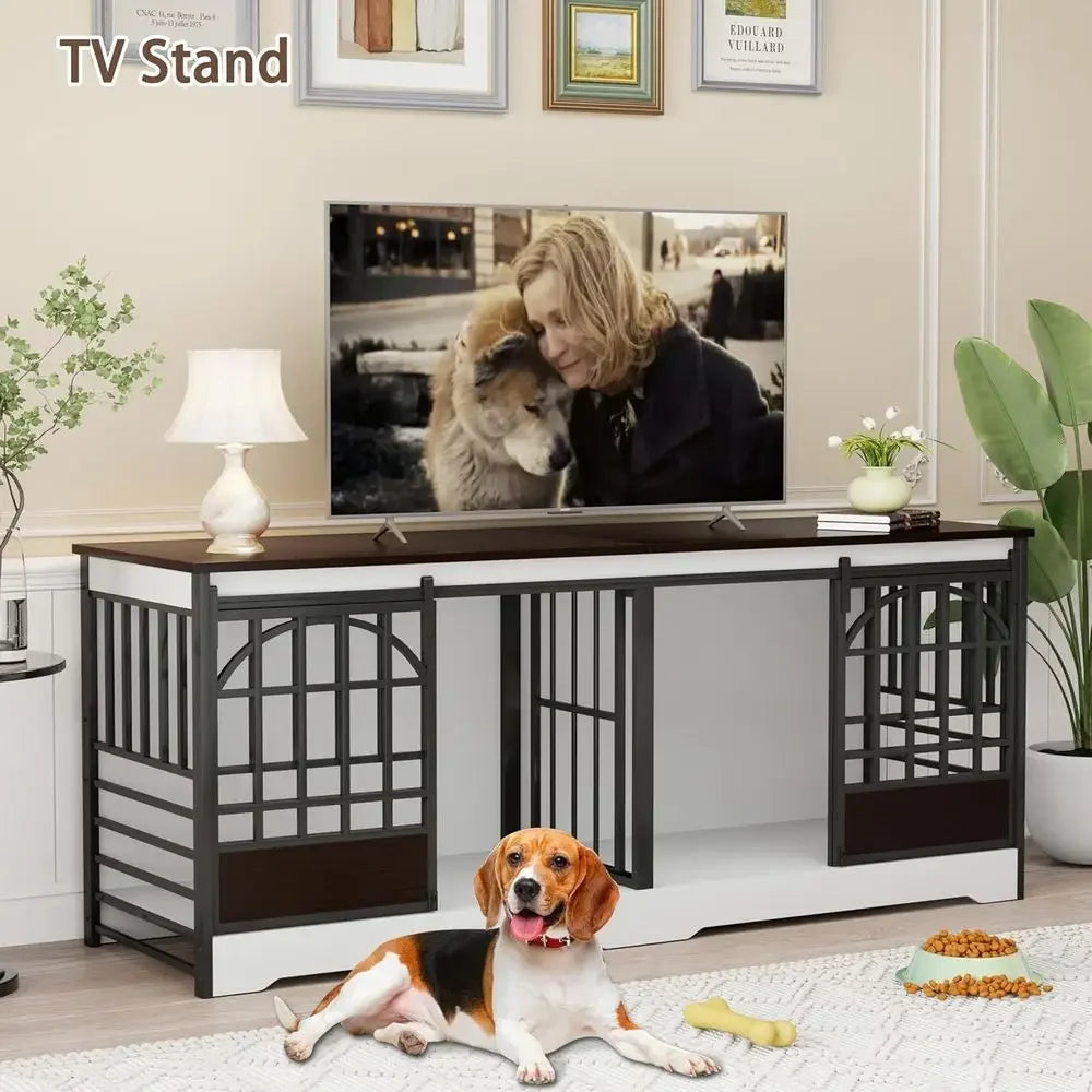 Heavy Duty Metal Dog Crate With Wooden Top And Divider