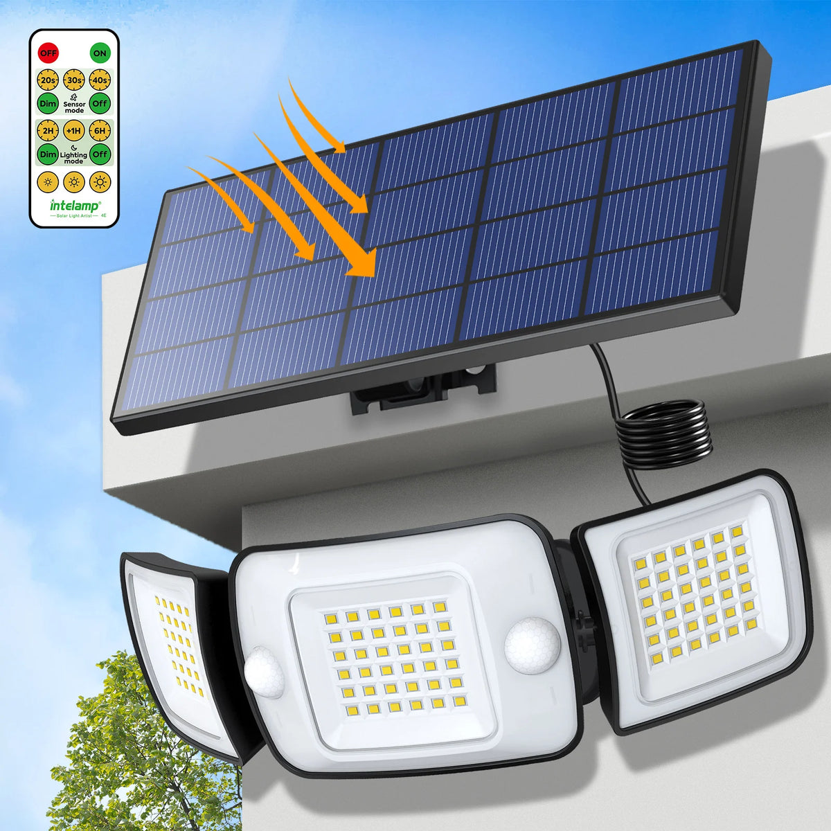 Intelamp Outdoor Solar LED Light With Dual Motion Sensors