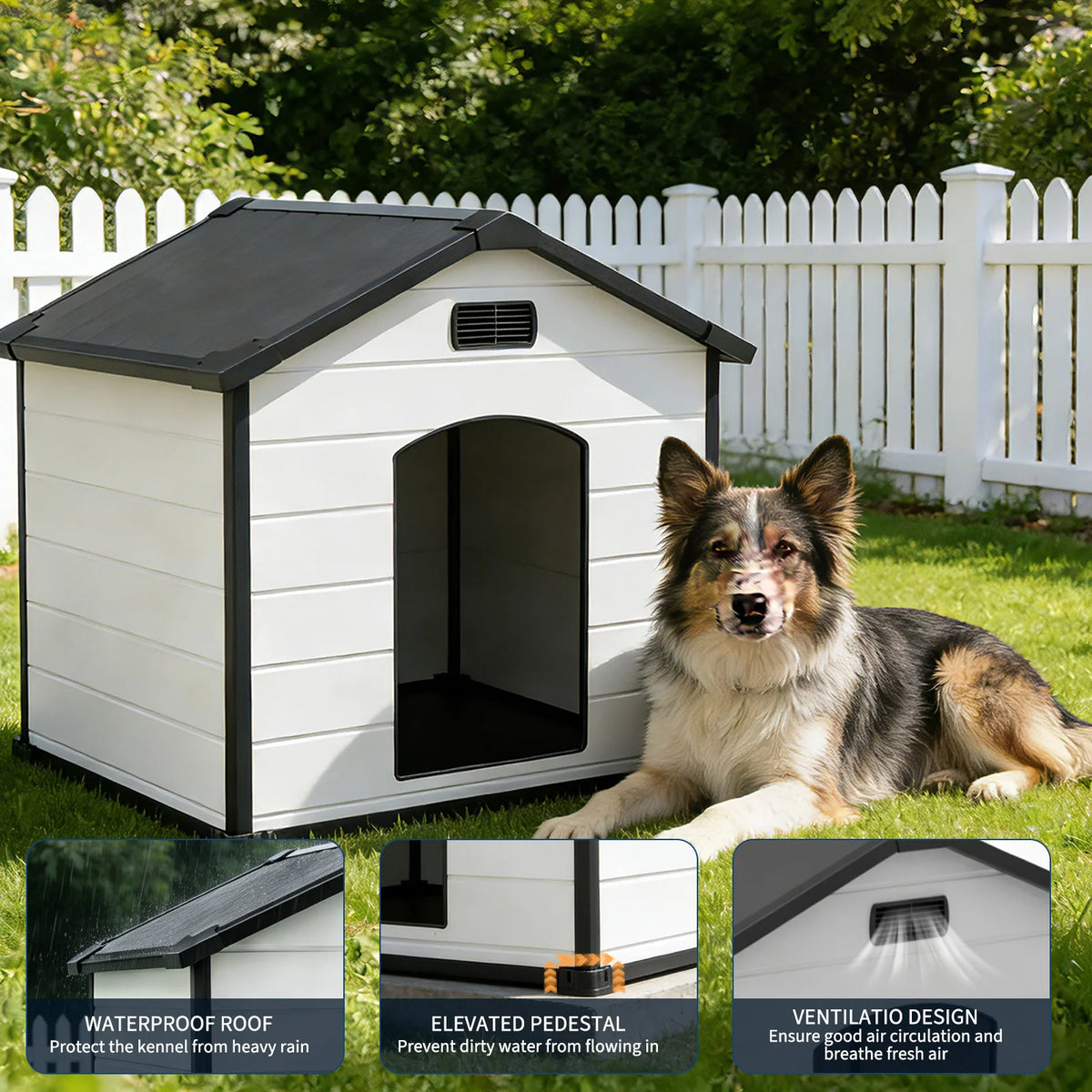 Waterproof Large Dog House With Ventilated Elevated Floor