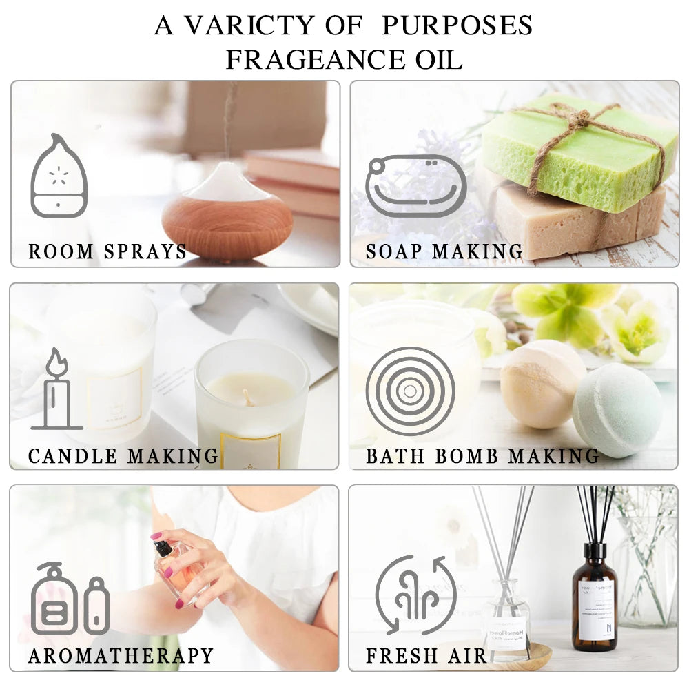 EUQEE 2PCS 60ml Premium Fragrance Oil For Soap & Candle Making White Musk Sea Breeze Lilac Bubble Gum Baby Powder Fragrance Oils For Diffuser Aromatherapy