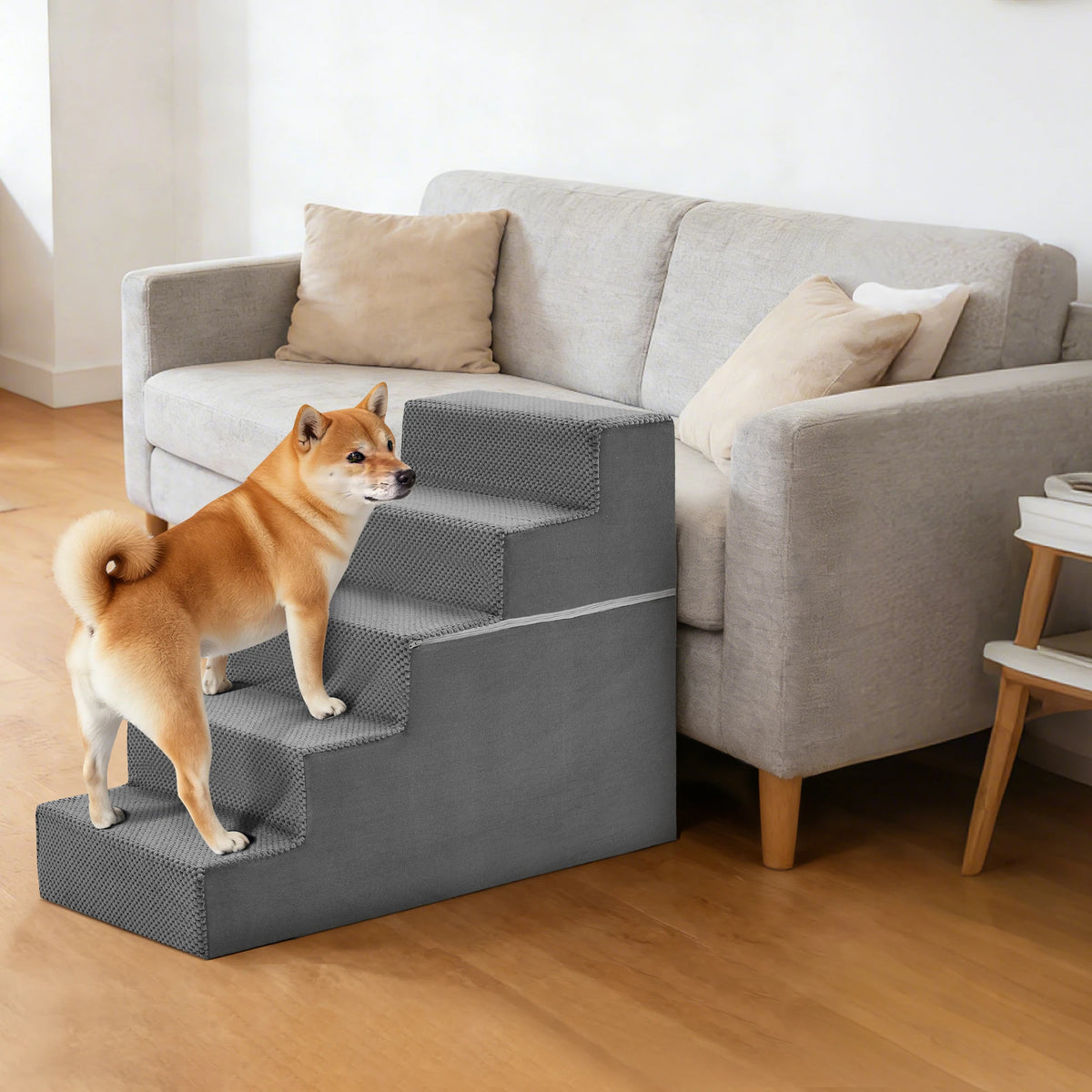 Right Angled Foam Dog Stairs Featuring Curved Non Slip Steps