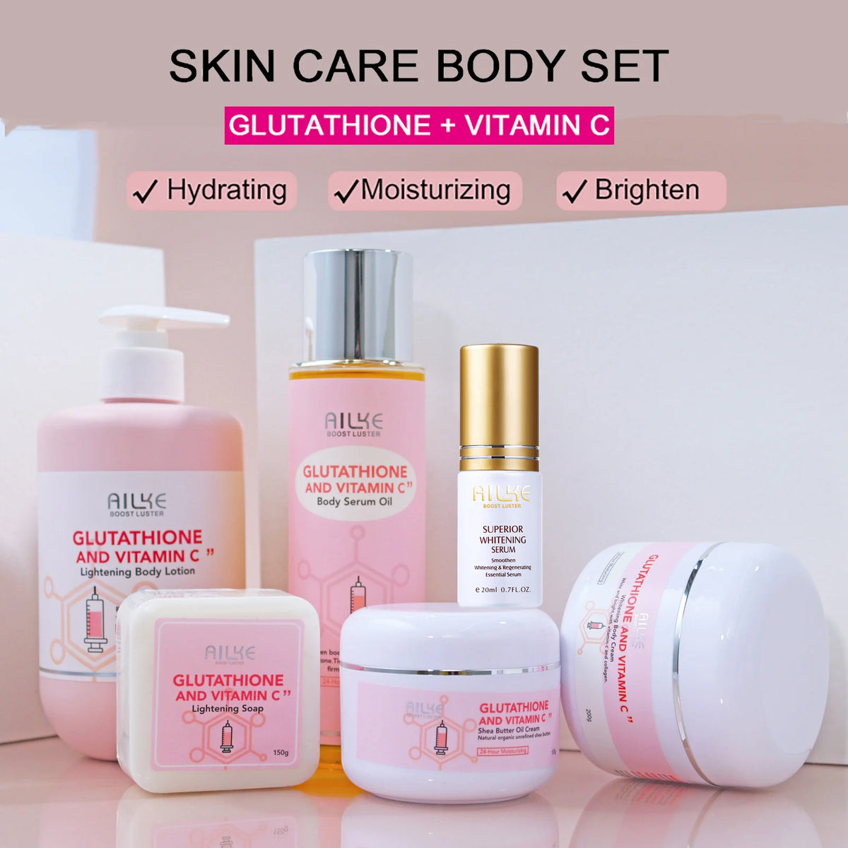 AILKE Whitening Skin Care Set, With Glutathion Vitamin C, Brighter Smoother Skin, Reduce Dark Spots, Clean Skin, Moisturizing