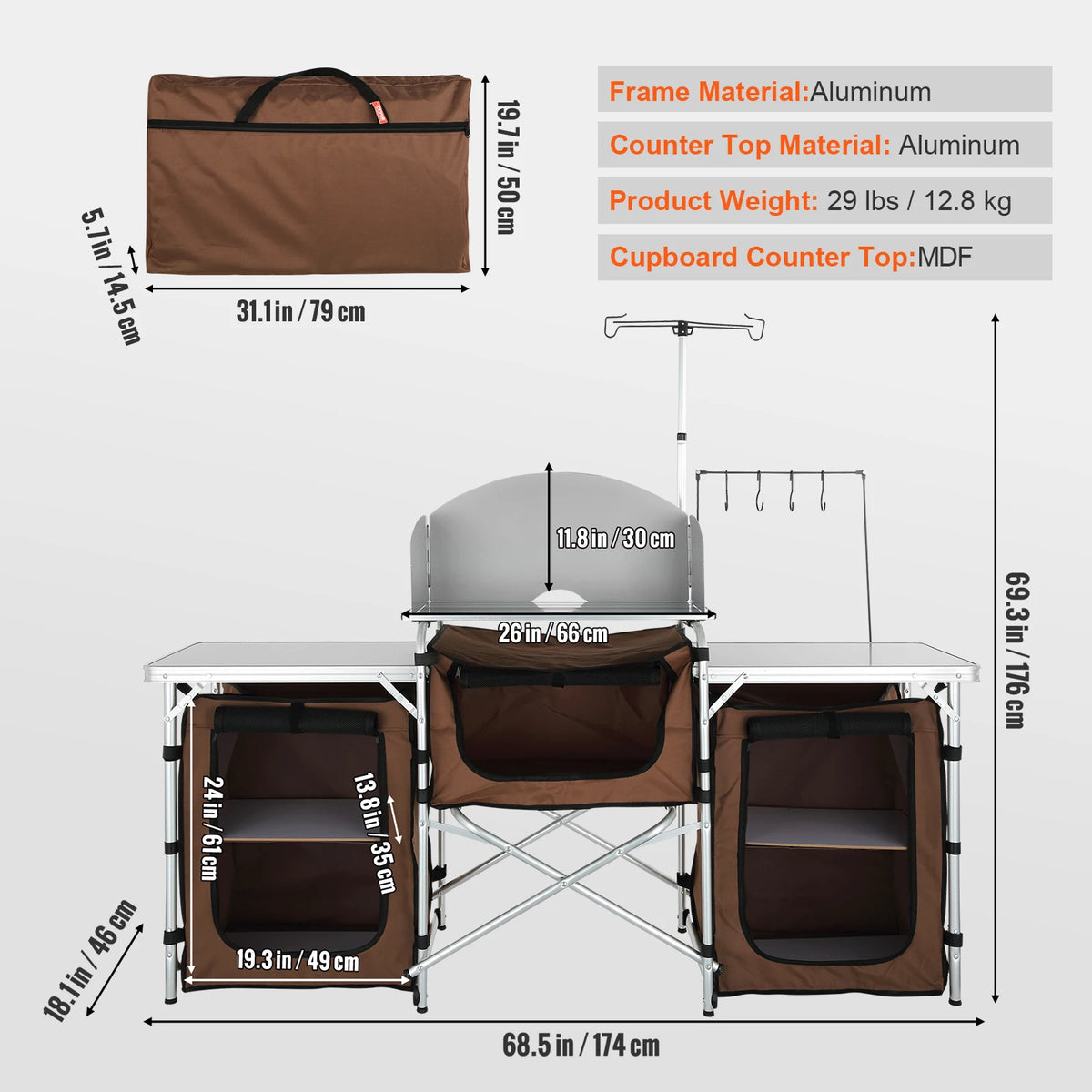 VEVOR Folding Outdoor Cooking Table With Storage Cabinet