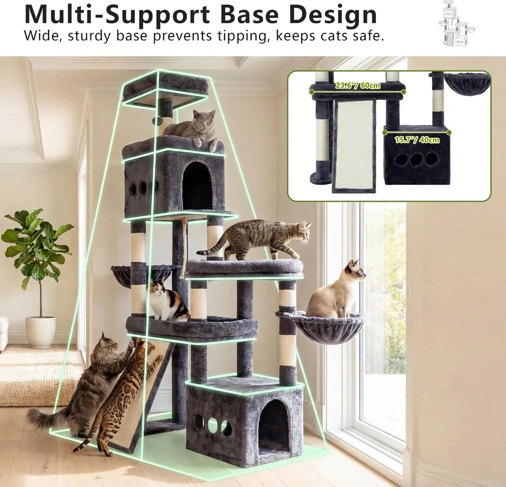 Stable Cat Tree With Sisal Scratching Posts And Spacious Perches
