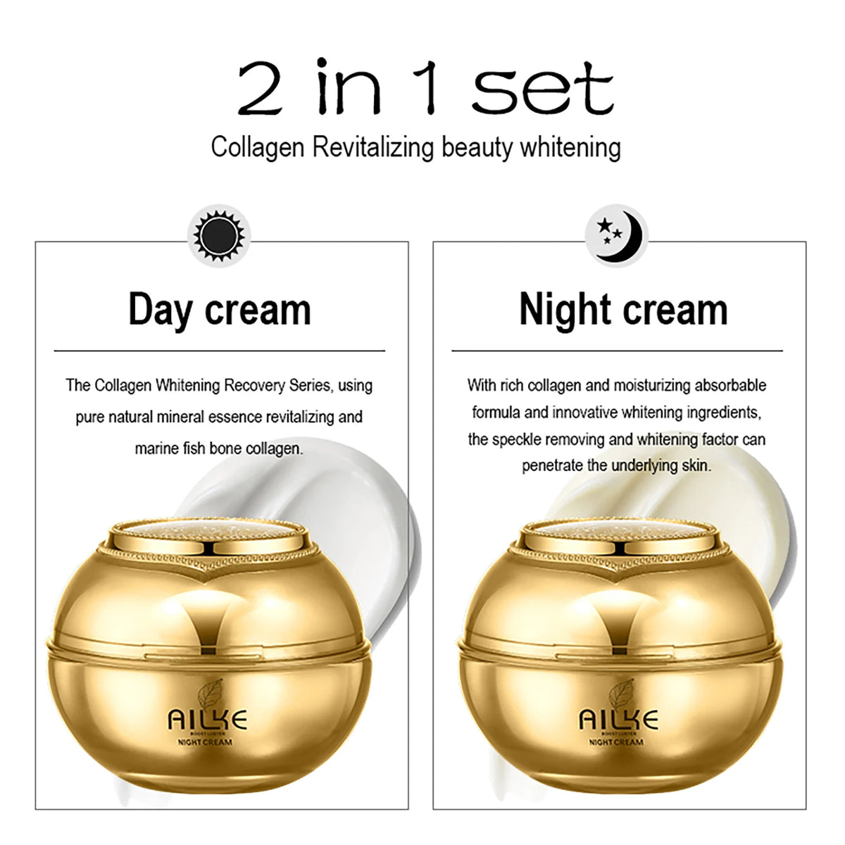 AILKE Collagen Whitening Facial Skincare Set for Moisturizing and Brightening