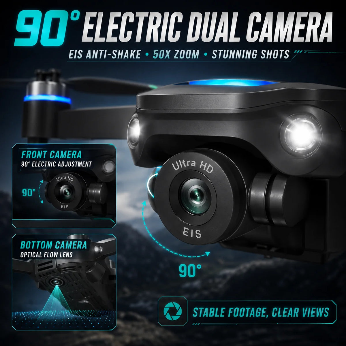 Drone GPS Intelligent Obstacle Avoidance HD Dual Camera 5G Screen Remote 5G Image Transmission 2KM Flight Distance 25Mins Flight Time Brushless RC Drone