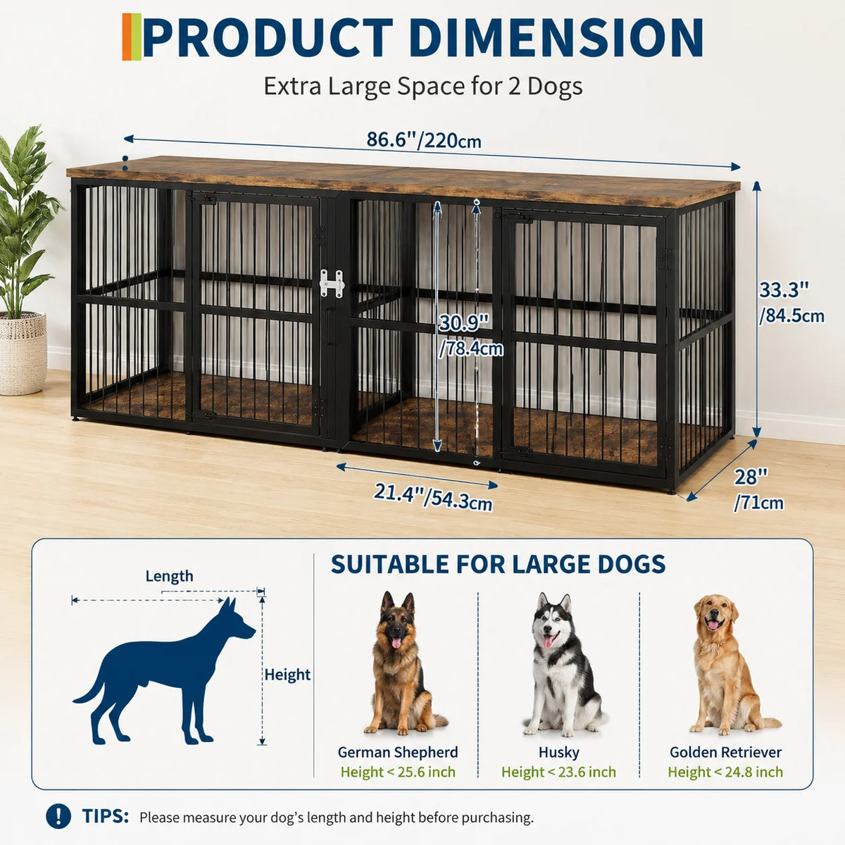 Premium Double Dog Crate Furniture With Lockable Interior Divider