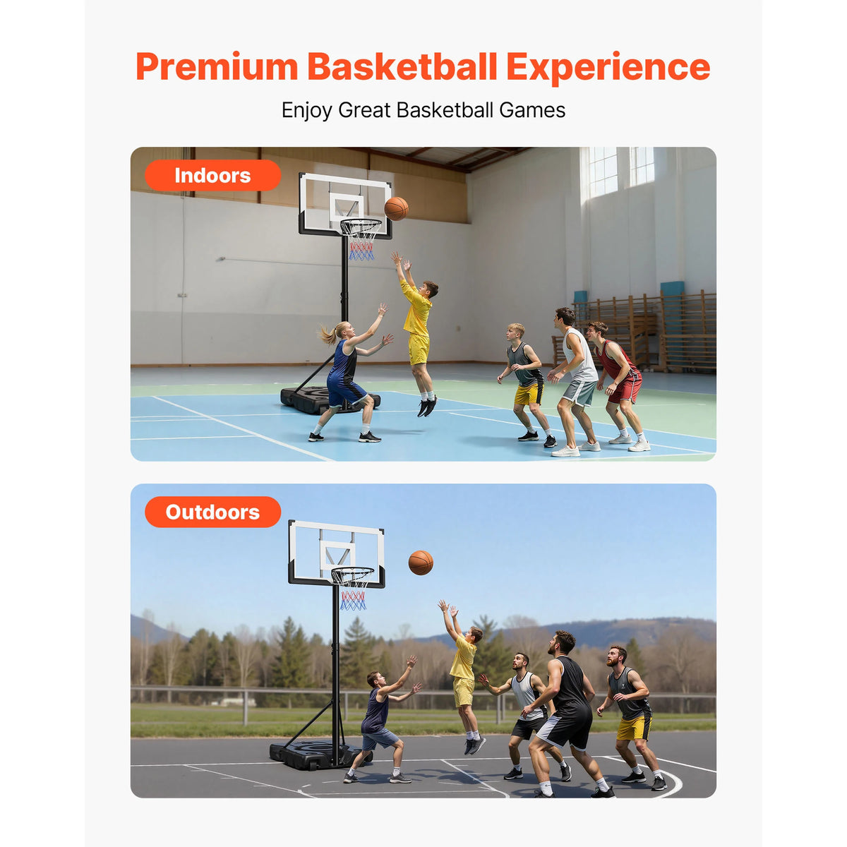 SucceBuy Portable Basketball Stand 10 ft Height Adjustment Basketball Hoop&Goal Portable Basketballs Hoop for Kids Teens Adults