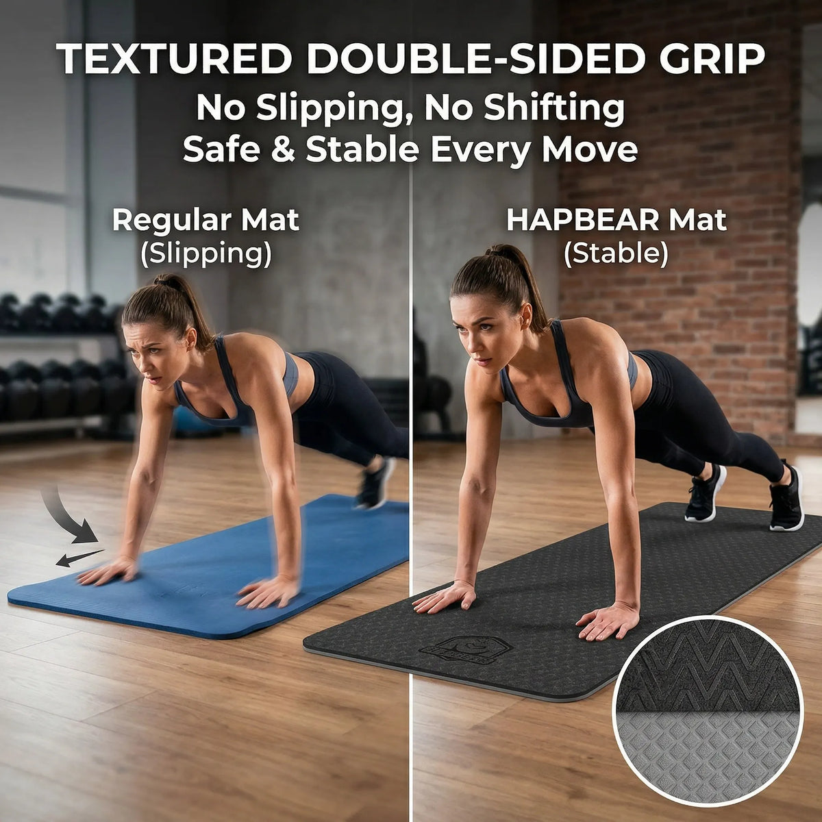 Hapbear TPE Yoga Mat Non Slip Thick Cushioned Exercise Mat