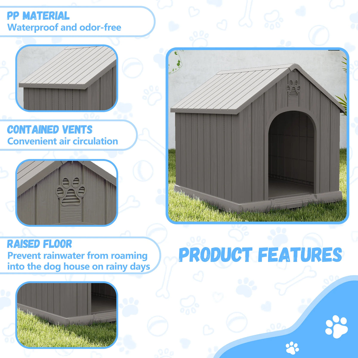 Waterproof Plastic Outdoor Dog House With Ventilated Design
