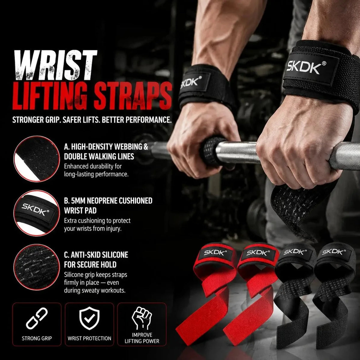 Heavy Duty Weightlifting Wrist Straps With Padded Support