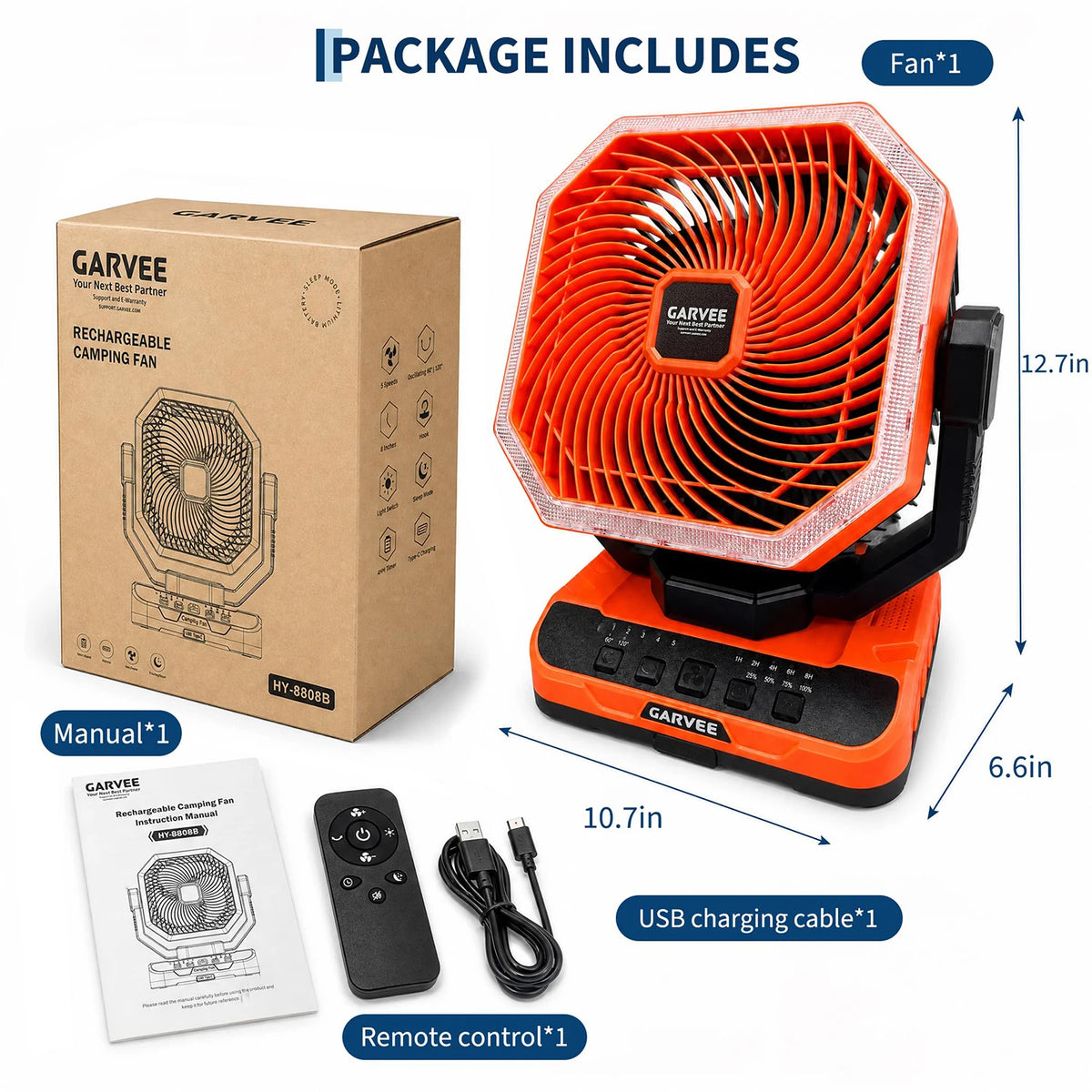 HiMISS Portable Camping Fan With LED Light And Remote Control