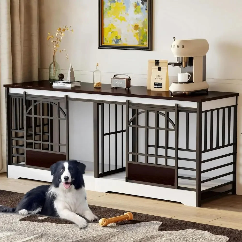 Heavy Duty Metal Dog Crate With Wooden Top And Divider