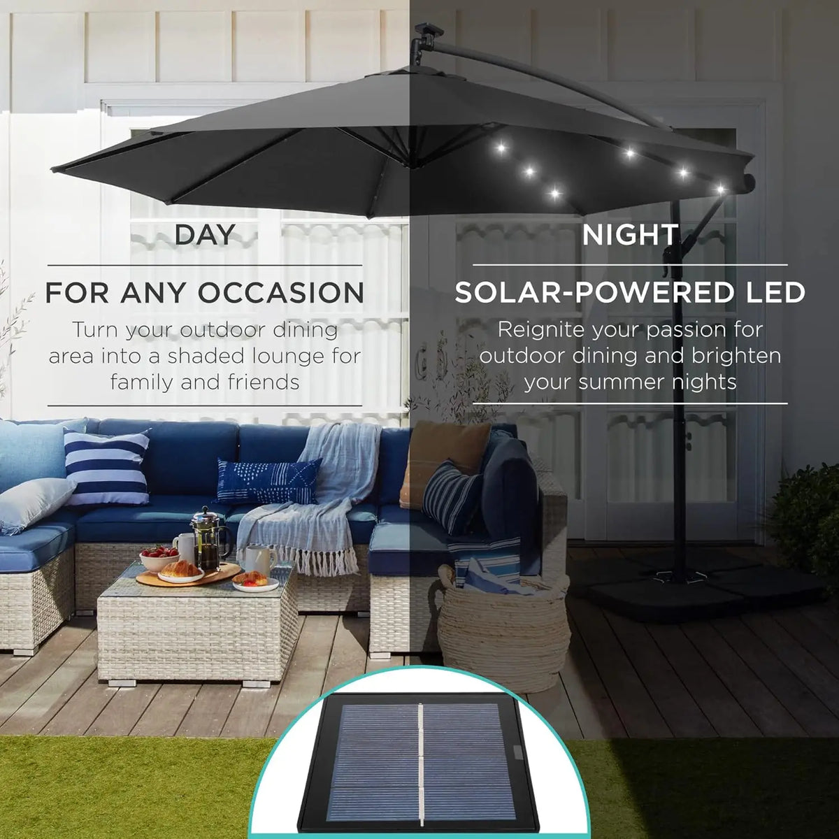 Solar LED Offset Cantilever Hanging Market Patio Umbrella