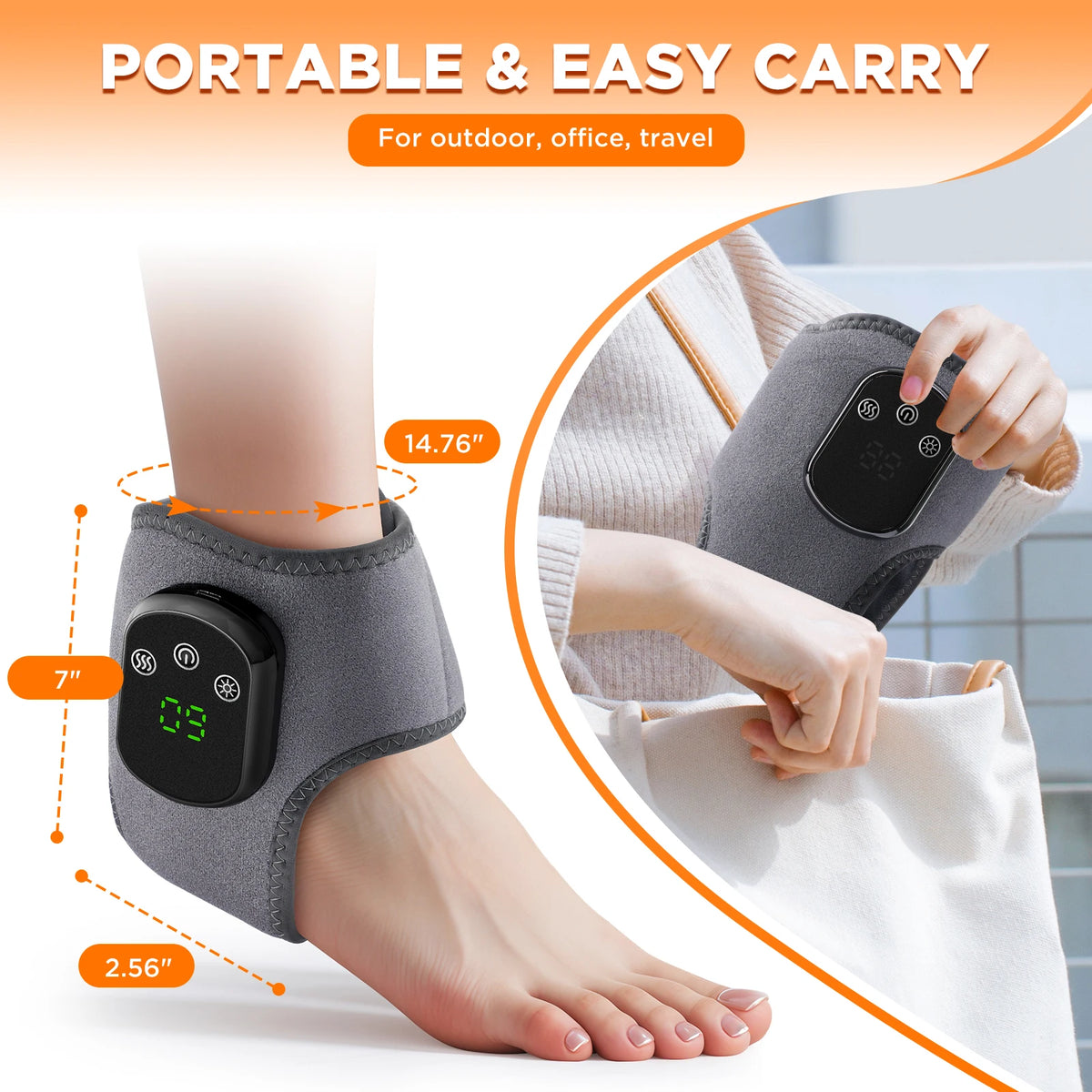Heated Ankle Brace, 5 Levels Vibration Ankle Wrap Rechargeable Warm Support for Sports Hiking Winter Daily Care Left Right Foot
