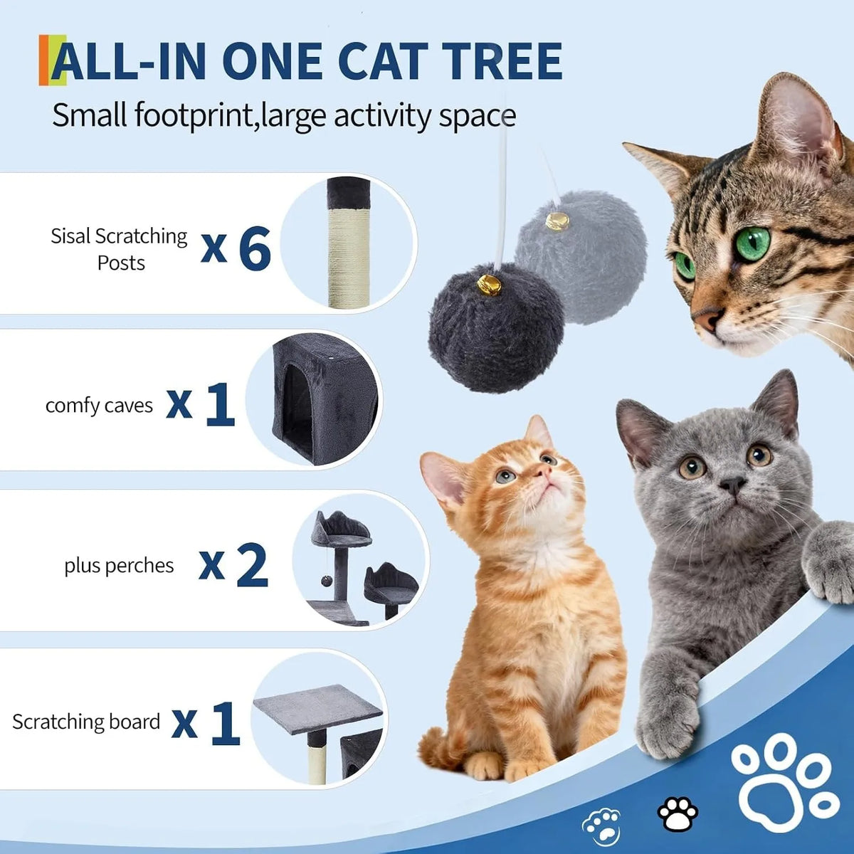 Sturdy Multi Level Cat Tower With Sisal Posts And Hammock