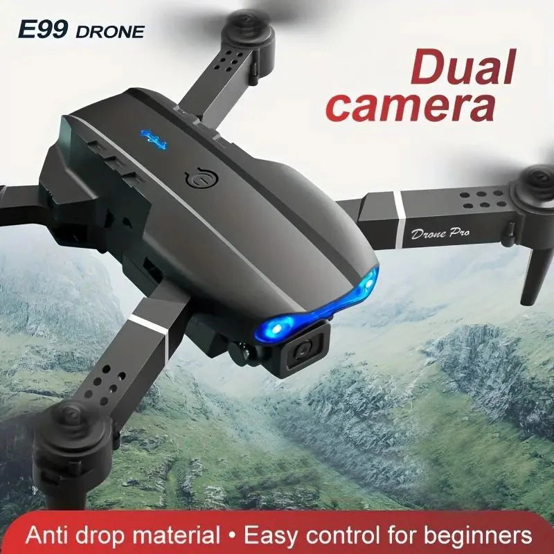 FACEGLE [Portable Drone Set] E99 Dual Camera Drone, Dual Camera - Horizontal and downward shooting, one click control, 360 ° stunt roll, Headless Mode, LED lights, protective frame, Foldable quadcopter, Beginner Drone, Birth