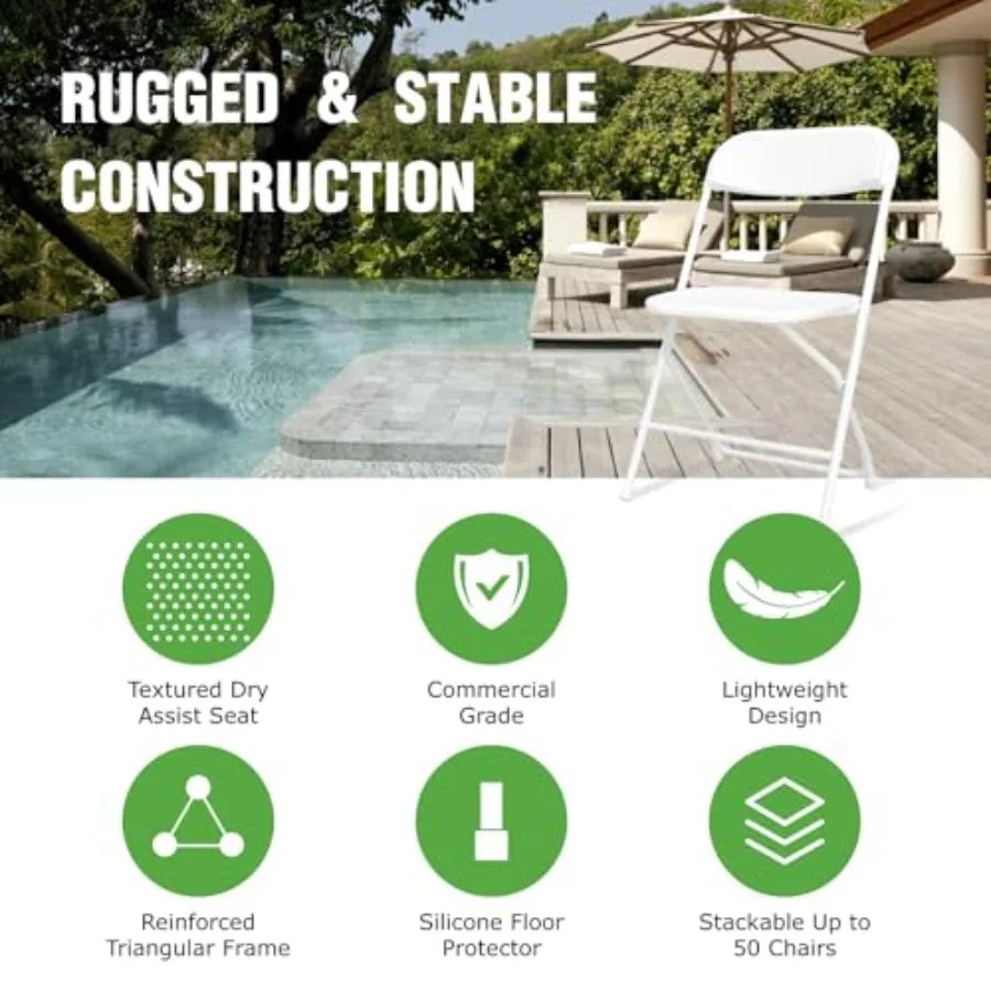 Portable Folding Chair Stackable Steel Frame Indoor Outdoor Seating