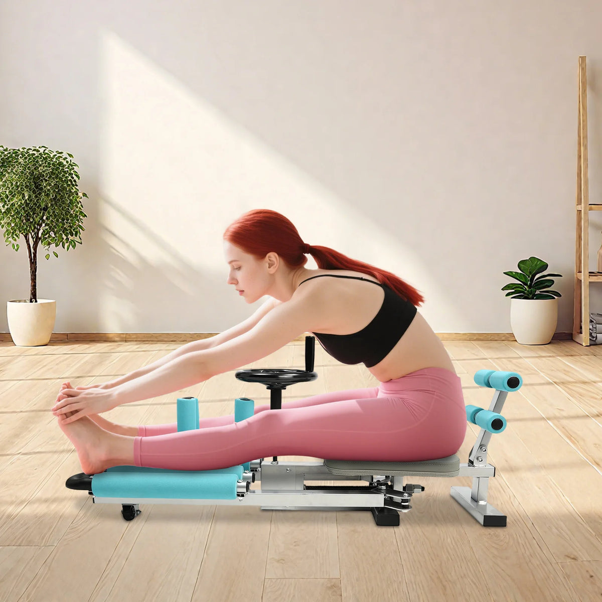 Heavy Duty Leg Stretcher Machine 330.7lbs Load Capacity 0-210° Adjustable Split Stretch Trainer Silent PVC Roller Ergonomic Soft Cushion Leg Stretch Training Device for Ballet Yoga Dance Martial Arts Flexibility Training