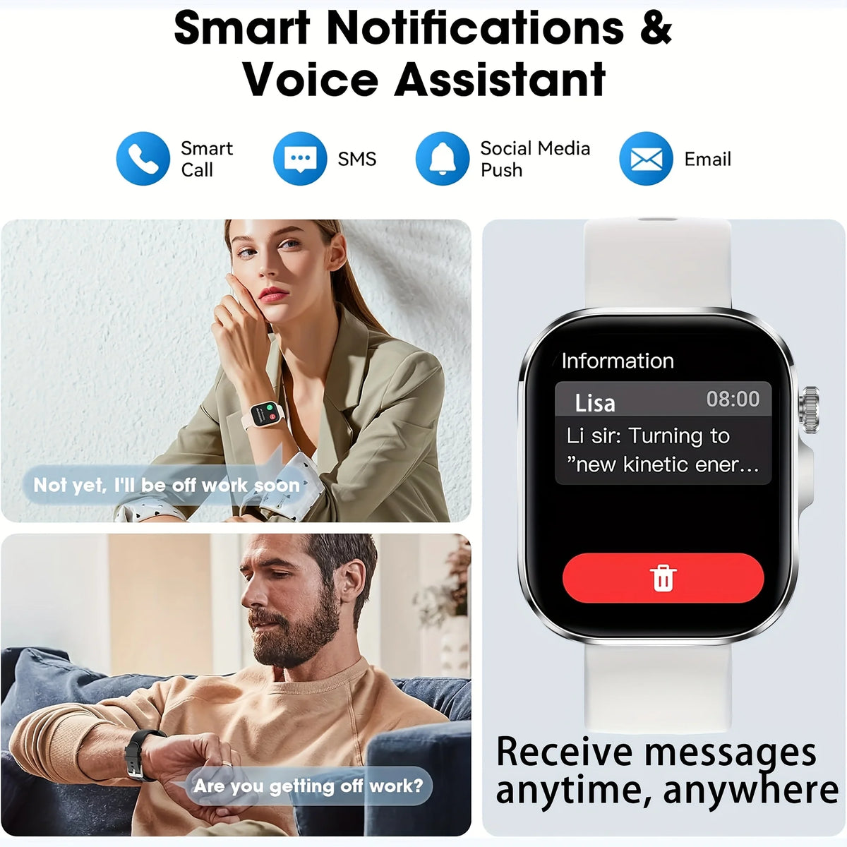 2026 New HD Full-Touch Smartwatch for Men and Women - Wireless Calling/Texting/Multiple Sports Modes/Remote Camera Control/Fitness Tracker/Outdoor LED Lighting, Compatible with Android and iPhone, USB Charging