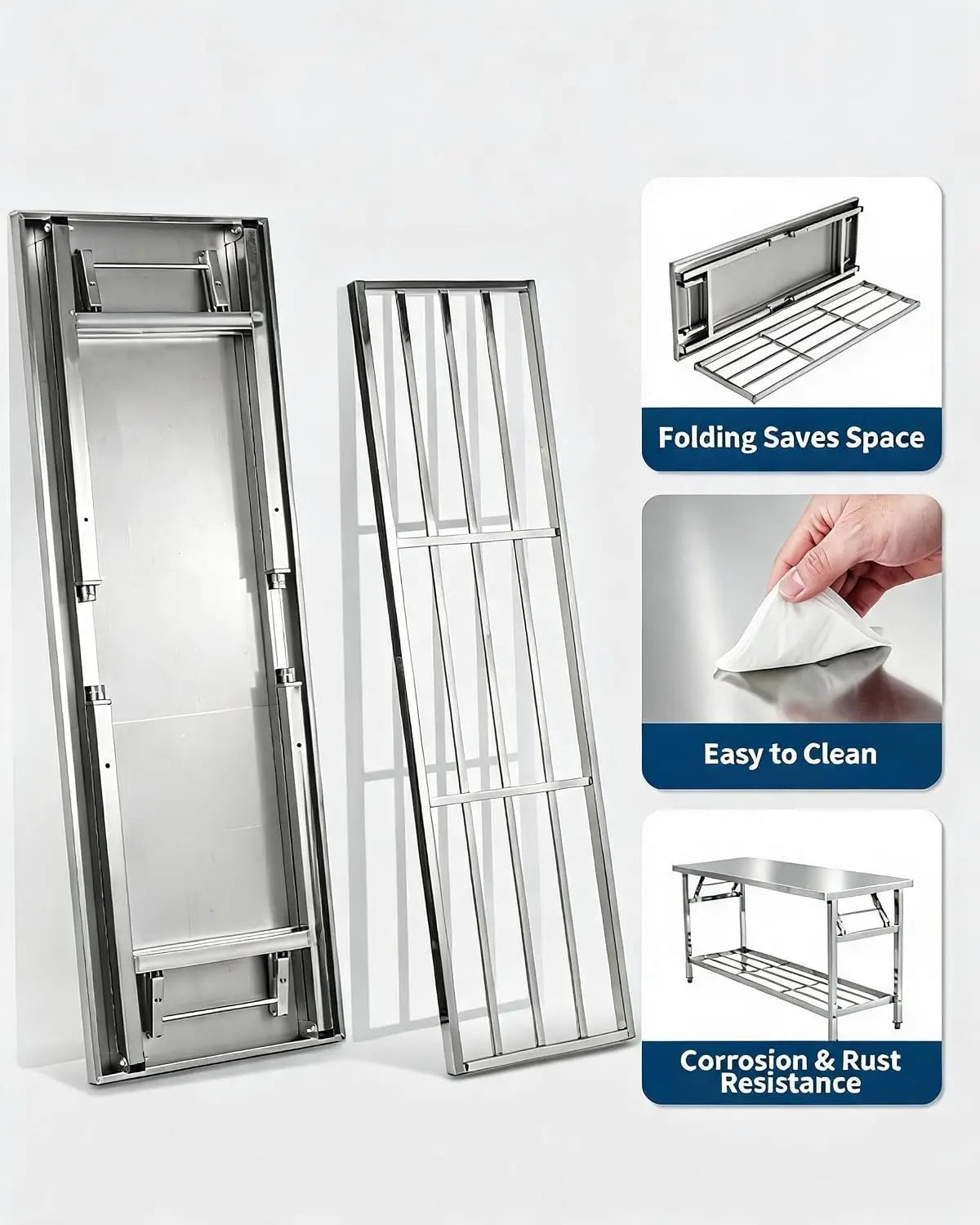 Stainless Steel Folding Prep Table With Undershelf
