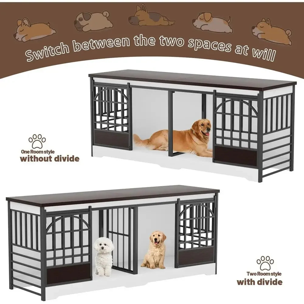 Heavy Duty Metal Dog Crate With Wooden Top And Divider