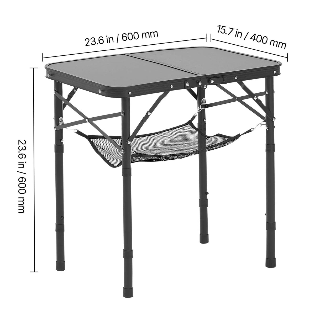 SucceBuy Folding Camping Table With Adjustable Height And Mesh Shelf