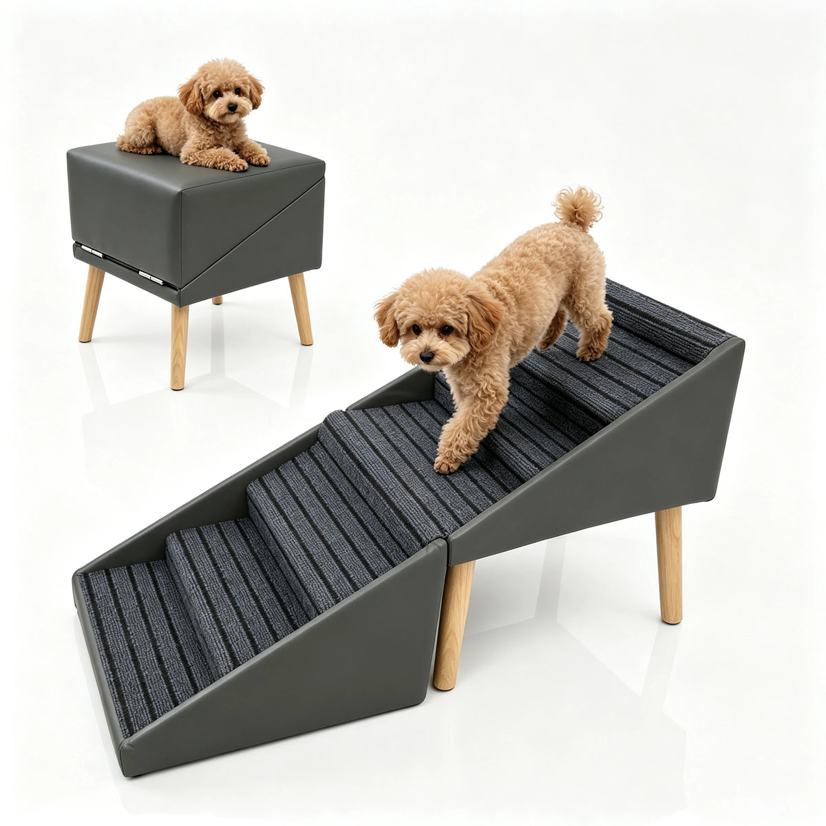 Foldable Wooden Dog Stairs With Non Slip Grip For Beds