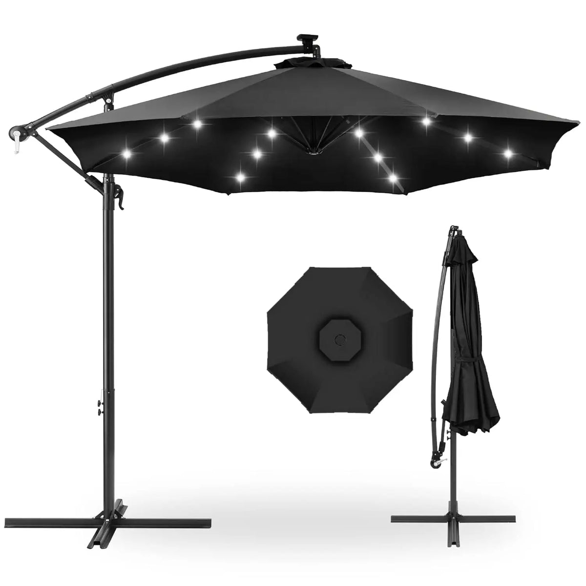 Solar LED Offset Cantilever Hanging Market Patio Umbrella