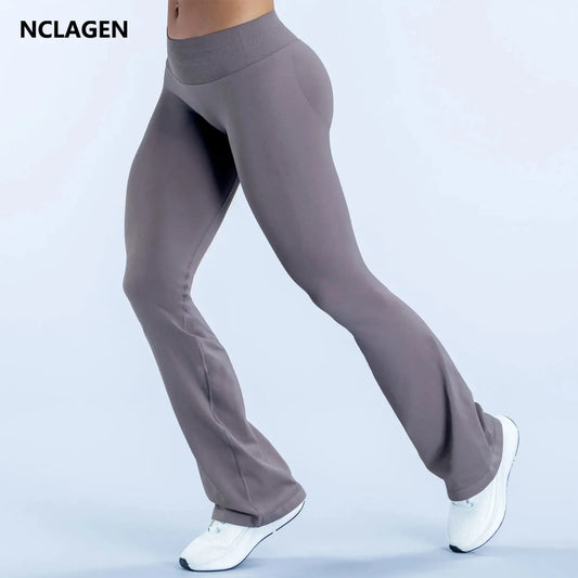 Nclagen Women Seamless Flared Yoga Leggings Pilates Fitness Pants